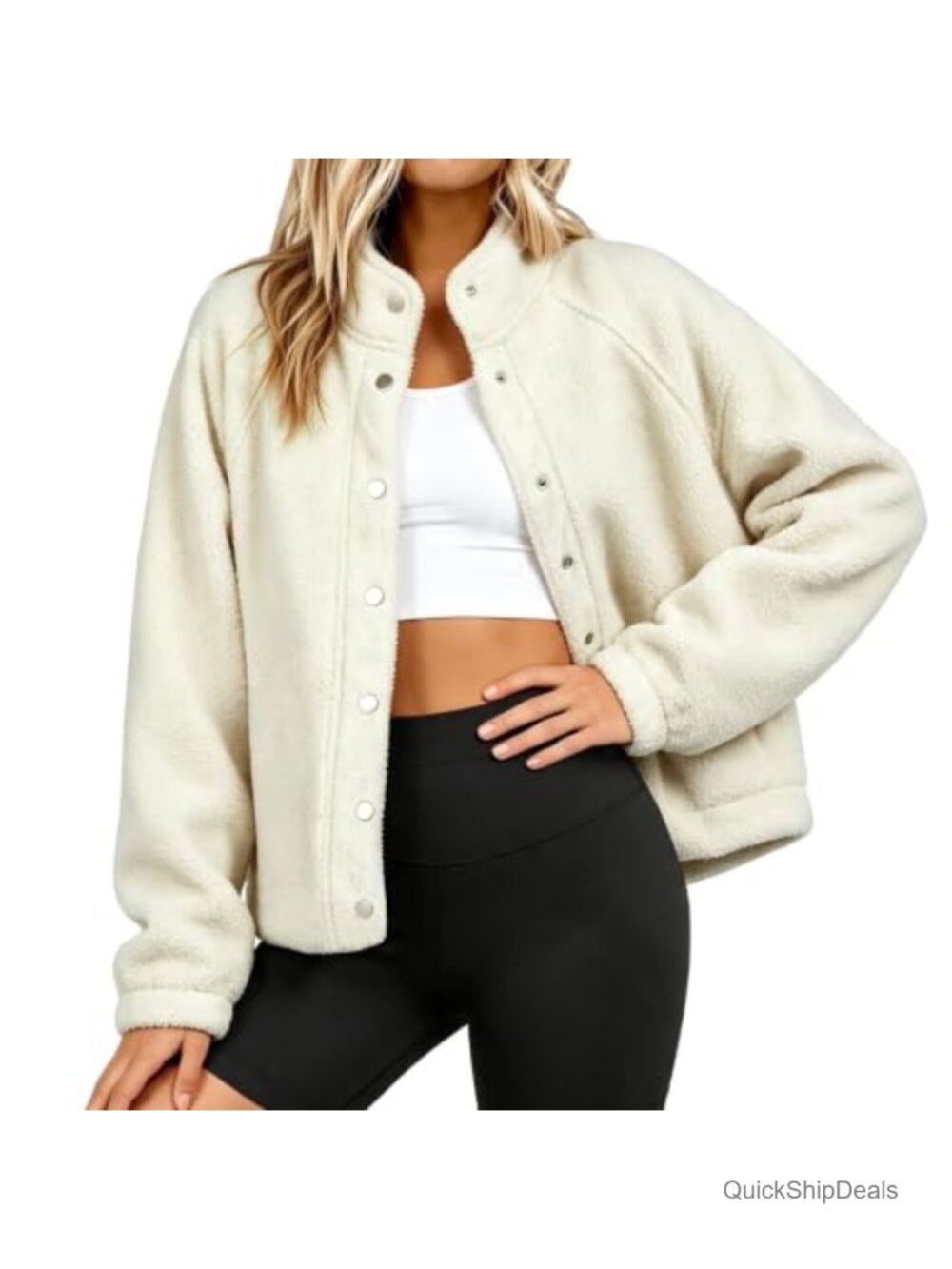Women's Sherpa Fleece Jacket Button Coat with Pockets